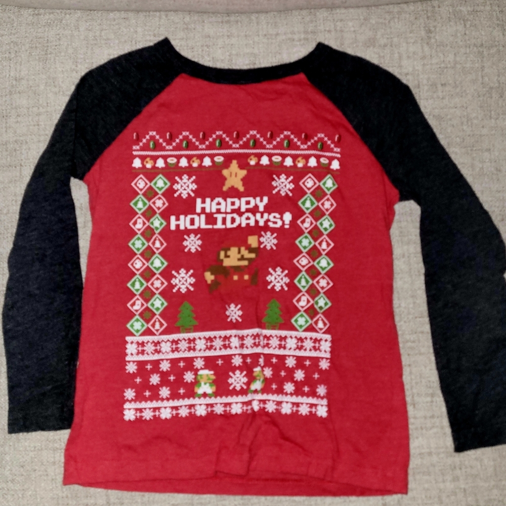 Mario Bros Happy Holidays T-shirt Sz 5